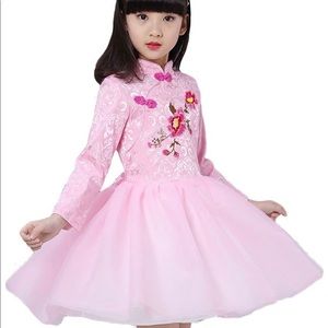 Girls Long Sleeve Button Cheongsam Dress